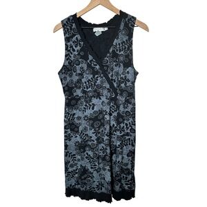 Fresh Produce Black Floral Sleeveless Dress Womens Medium Casual‎ Summer Cotton